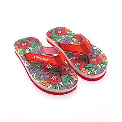 Pine Kids Slip On Flip Flops With Floral Print - Red