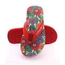 Pine Kids Slip On Flip Flops With Floral Print - Red