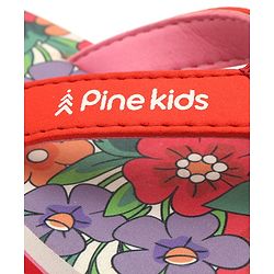 Pine Kids Slip On Flip Flops With Floral Print - Red