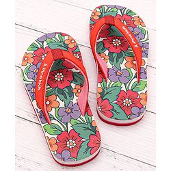 Pine Kids Slip On Flip Flops With Floral Print - Red