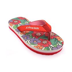 Pine Kids Slip On Flip Flops With Floral Print - Red