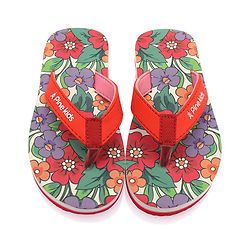 Pine Kids Slip On Flip Flops With Floral Print - Red