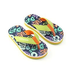 Pine Kids Slip On Flip Flops with Text Print - Navy Blue & Lime