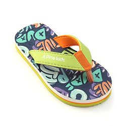 Pine Kids Slip On Flip Flops with Text Print - Navy Blue & Lime