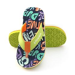 Pine Kids Slip On Flip Flops with Text Print - Navy Blue & Lime