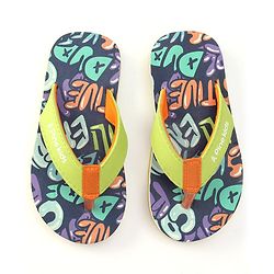 Pine Kids Slip On Flip Flops with Text Print - Navy Blue & Lime