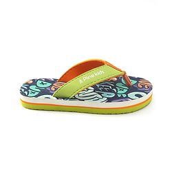 Pine Kids Slip On Flip Flops with Text Print - Navy Blue & Lime