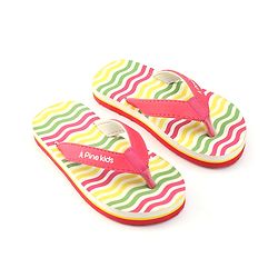 Pine Kids Slip On Flip Flops With Stripes - Pink Yellow & Green