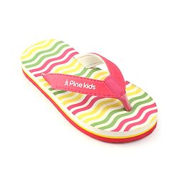 Pine Kids Slip On Flip Flops With Stripes - Pink Yellow & Green