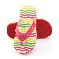 Pine Kids Slip On Flip Flops With Stripes - Pink Yellow & Green