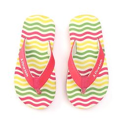 Pine Kids Slip On Flip Flops With Stripes - Pink Yellow & Green