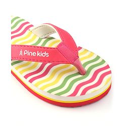 Pine Kids Slip On Flip Flops With Stripes - Pink Yellow & Green