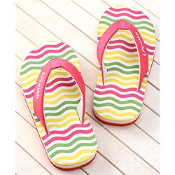 Pine Kids Slip On Flip Flops With Stripes - Pink Yellow & Green
