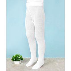 Pine Kids Cotton Nylon Knit Anti Microbial Solid Footed Tights - White