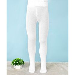 Pine Kids Cotton Nylon Knit Anti Microbial Solid Footed Tights - White