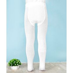 Pine Kids Cotton Nylon Knit Anti Microbial Solid Footed Tights - White