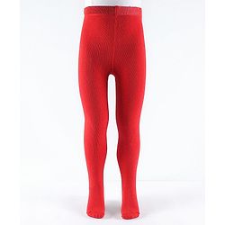 Pine Kids Cotton Knit Solid Colored Footie Tights - Red
