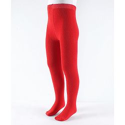 Pine Kids Cotton Knit Solid Colored Footie Tights - Red