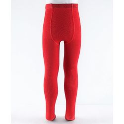 Pine Kids Cotton Knit Solid Colored Footie Tights - Red