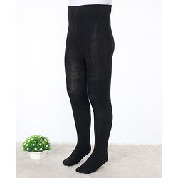 Pine Kids Knitted Full Length Tights With Solid Colour - Black