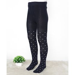 Pine Kids Cotton Knit Silvadur Antimicrobial Footed Tights Polka Dots Design - Black