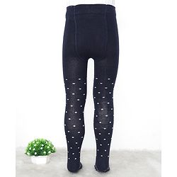 Pine Kids Cotton Knit Silvadur Antimicrobial Footed Tights Polka Dots Design - Black