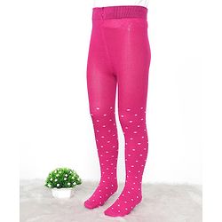 Pine Kids Cotton Knit Silvadur Antimicrobial Footed Tights Polka Dots Design - Dark Pink