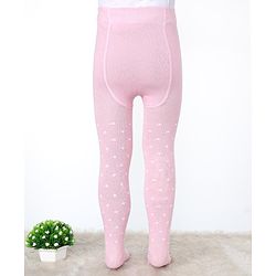 Pine Kids Cotton Knit Anti Microbial Footed Tights Polka Dots - Light Pink
