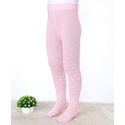 Pine Kids Cotton Knit Anti Microbial Footed Tights Polka Dots - Light Pink