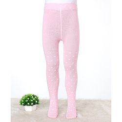 Pine Kids Cotton Knit Anti Microbial Footed Tights Polka Dots - Light Pink