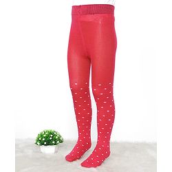 Pine Kids Cotton Knit Anti Microbial Footed Tights Solid Print - Red