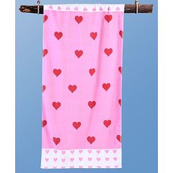 Pine Kids Terry Woven Towel & Wrapper Heart Print L 60 x B 120 cm - Pink
