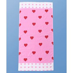 Pine Kids Terry Woven Towel & Wrapper Heart Print L 60 x B 120 cm - Pink