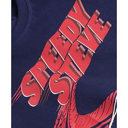 Pine Kids Cotton Knit Half Sleeves T-Shirt Car Print - Navy Blue