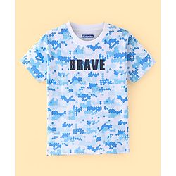 Pine Kids Cotton Knit Half Sleeves T-Shirt All over Printed & Text Print - Blue