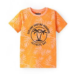 Pine Kids Cotton Knit Half Sleeves Tropical Printed T-Shirt - Orange