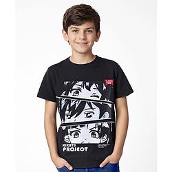 Pine Kids Cotton Knit Half Sleeves T-Shirt with Anime Print - Black