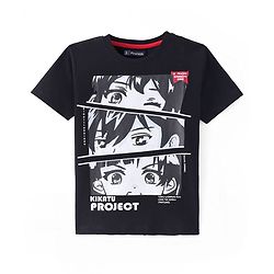 Pine Kids Cotton Knit Half Sleeves T-Shirt with Anime Print - Black