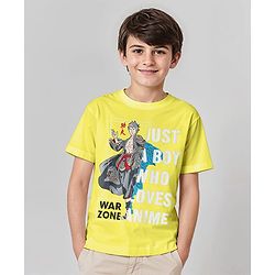 Pine Kids Cotton Knit Half Sleeves T-Shirt with Graphics - Yellow
