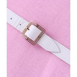Pine Kids Full Sleeves Fine Knit Solid Woollen Dress with Belt - Light Pink