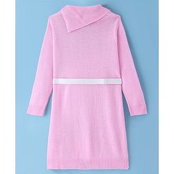 Pine Kids Full Sleeves Fine Knit Solid Woollen Dress with Belt - Light Pink
