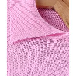 Pine Kids Full Sleeves Fine Knit Solid Woollen Dress with Belt - Light Pink