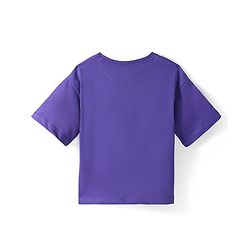 Pine Kids Cotton Knit Half Drop Shoulder Sleeves Oversized T-Shirt With Badge - Purple