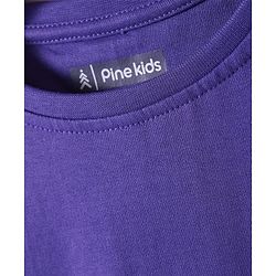 Pine Kids Cotton Knit Half Drop Shoulder Sleeves Oversized T-Shirt With Badge - Purple
