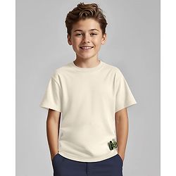 Pine Kids Cotton Knit Half Drop Shoulder Sleeves Oversized T-Shirt With Badge - Purple