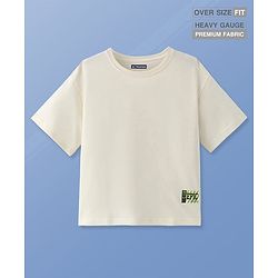 Pine Kids Cotton Knit Half Drop Shoulder Sleeves Oversized T-Shirt With Badge - Purple
