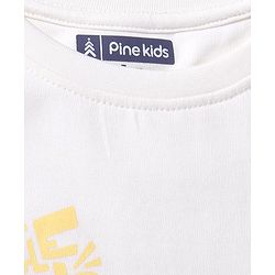 Pine Kids Cotton Knit Half Drop Shoulder Sleeves T-Shirt With Text Print - White