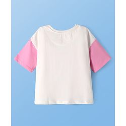 Pine Kids Cotton Knit Half Drop Shoulder Sleeves T-Shirt With Text Print - White