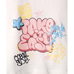 Pine Kids Cotton Knit Half Drop Shoulder Sleeves T-Shirt With Text Print - White