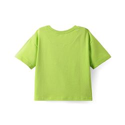 Pine Kids Cotton Knit Half Drop Shoulder Sleeves Oversized T-Shirt with Text Print - Lime Green